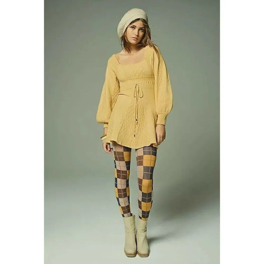 NEW FREE PEOPLE EMMALINE MINI DRESS CABLE KNIT SWEATER DRESS GINGER SUGAR